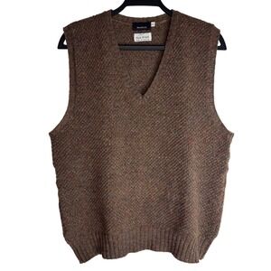 Mark Shale Mens Sz L Brown Knit Pure Wool V Neck Sleeveless Vest Preppy Grandpa